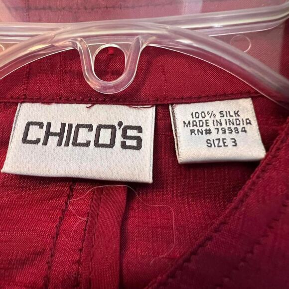 Vintage Chico's red 100% silk button-up textured shirt with mandarin collar sz 3 - Picture 4 of 5